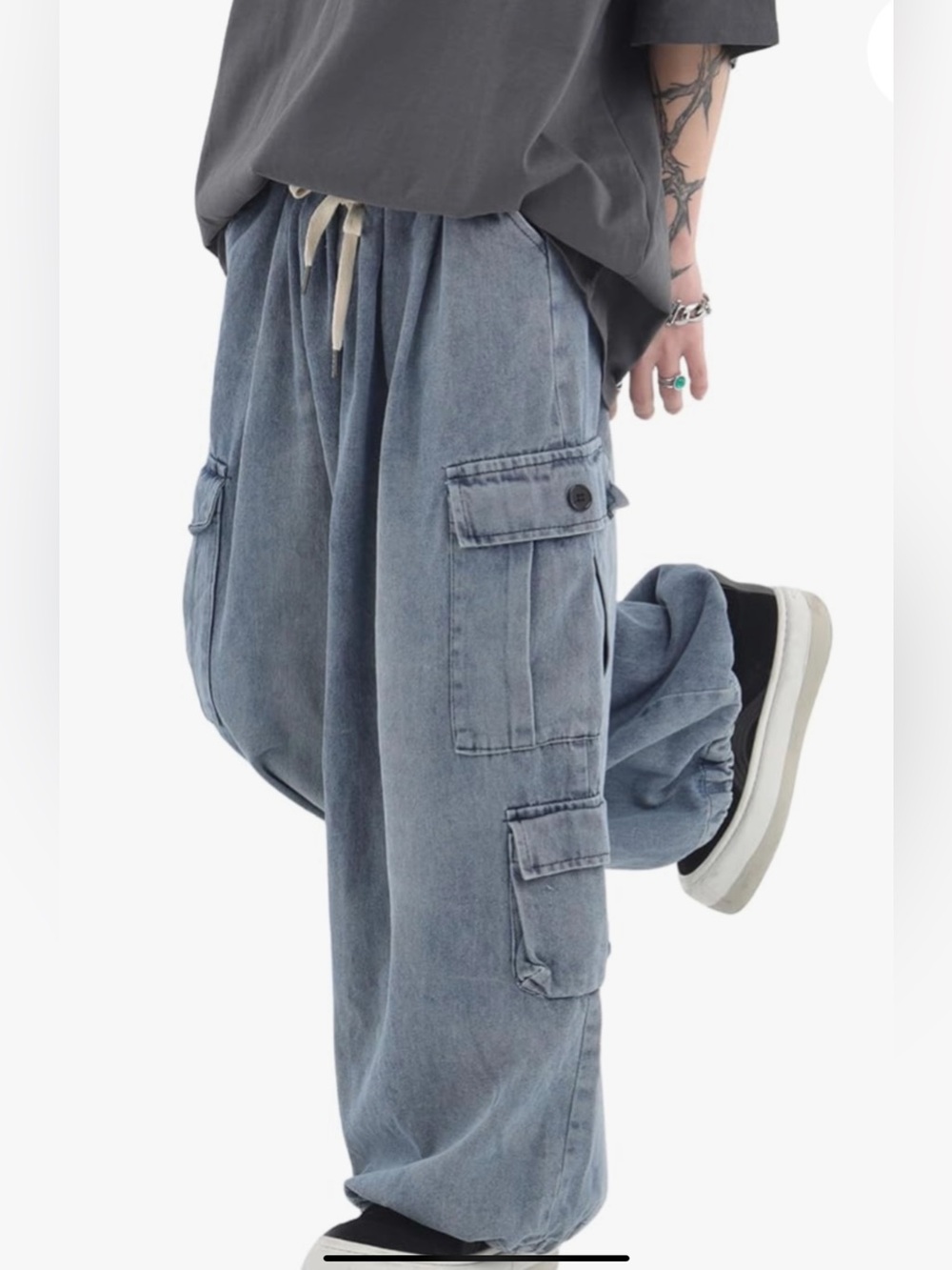 Men's Relaxed Cargo Pants in Washed Blue